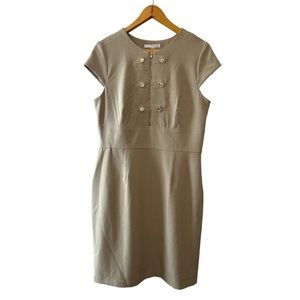 NWT Studio One Beige Sheath Dress with Gold Accent Buttons & Zipper—Size 14